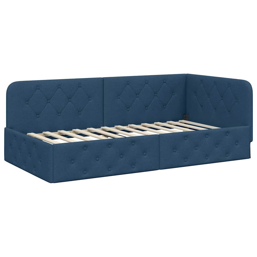 Hoekbedframe met hoofdeinde Blauw 90 x 190 cm Stof
