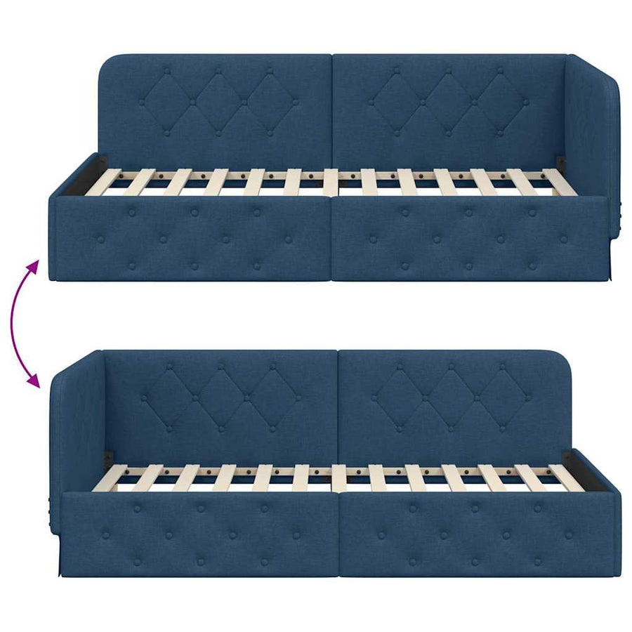 Hoekbedframe met hoofdeinde Blauw 90 x 190 cm Stof