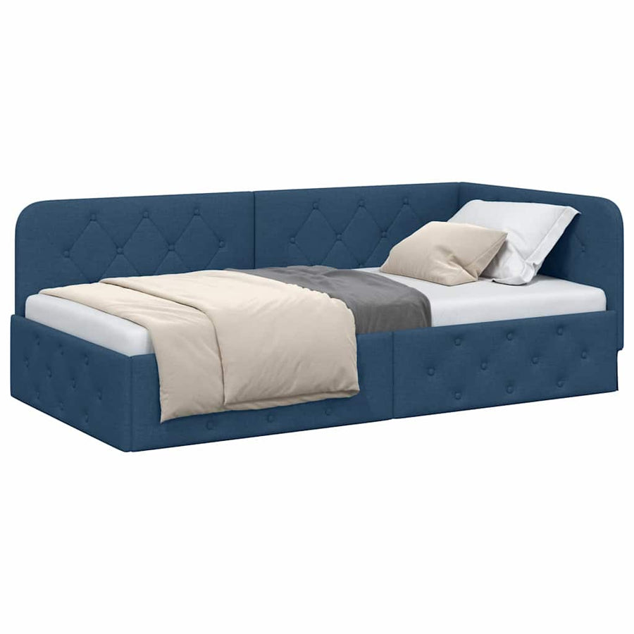 Hoekbedframe met hoofdeinde Blauw 90 x 190 cm Stof