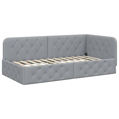 Hoekbedframe met hoofdeinde Lichtgrijs 90 x 200 cm Stof