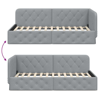 Hoekbedframe met hoofdeinde Lichtgrijs 90 x 200 cm Stof