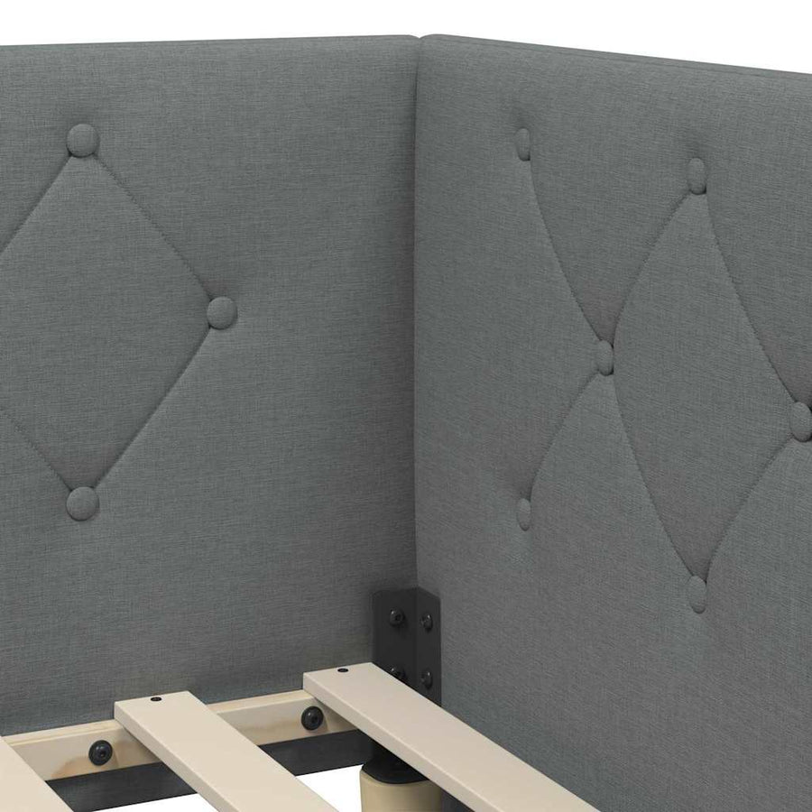 Hoekbedframe met hoofdeinde Donkergrijs 90 x 200 cm Stof