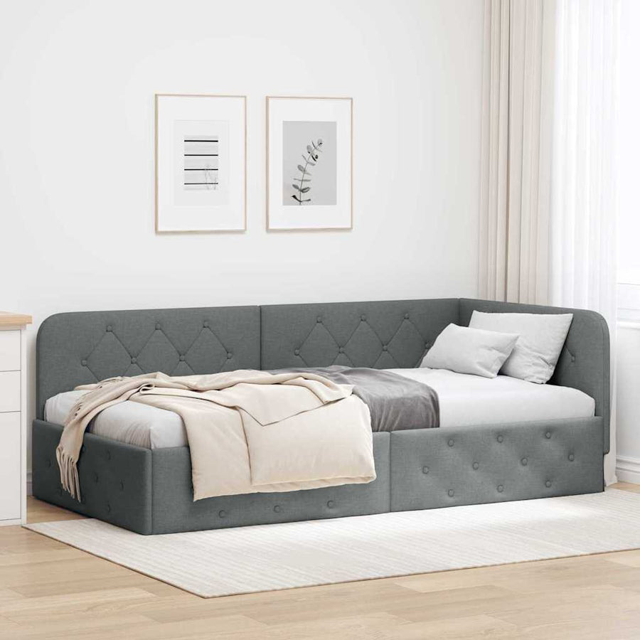Hoekbedframe met hoofdeinde Donkergrijs 90 x 200 cm Stof