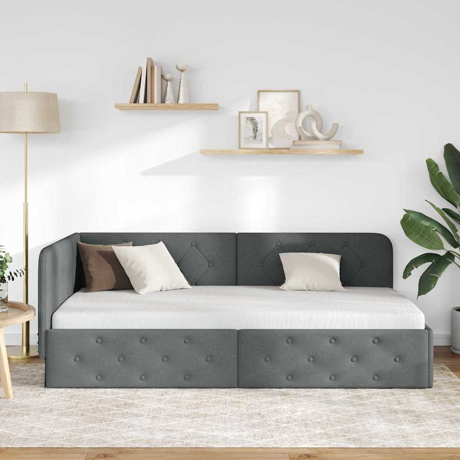 Hoekbedframe met hoofdeinde Donkergrijs 90 x 200 cm Stof