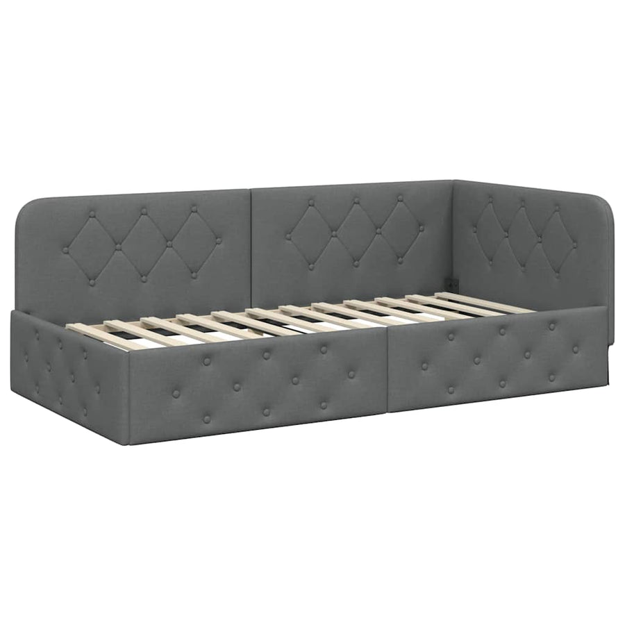 Hoekbedframe met hoofdeinde Donkergrijs 90 x 200 cm Stof