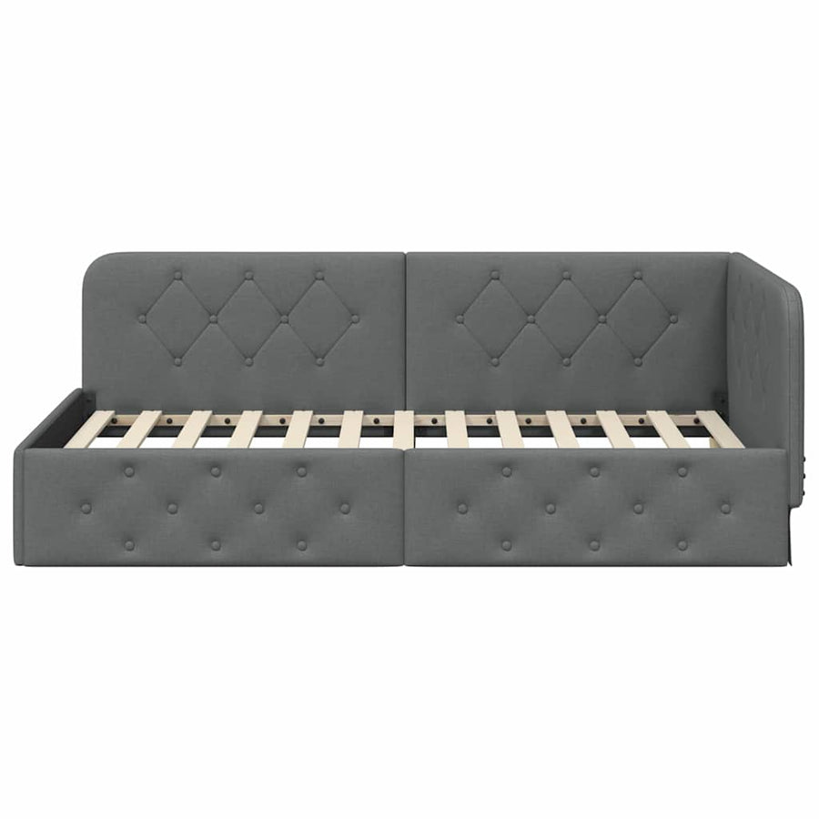 Hoekbedframe met hoofdeinde Donkergrijs 90 x 200 cm Stof