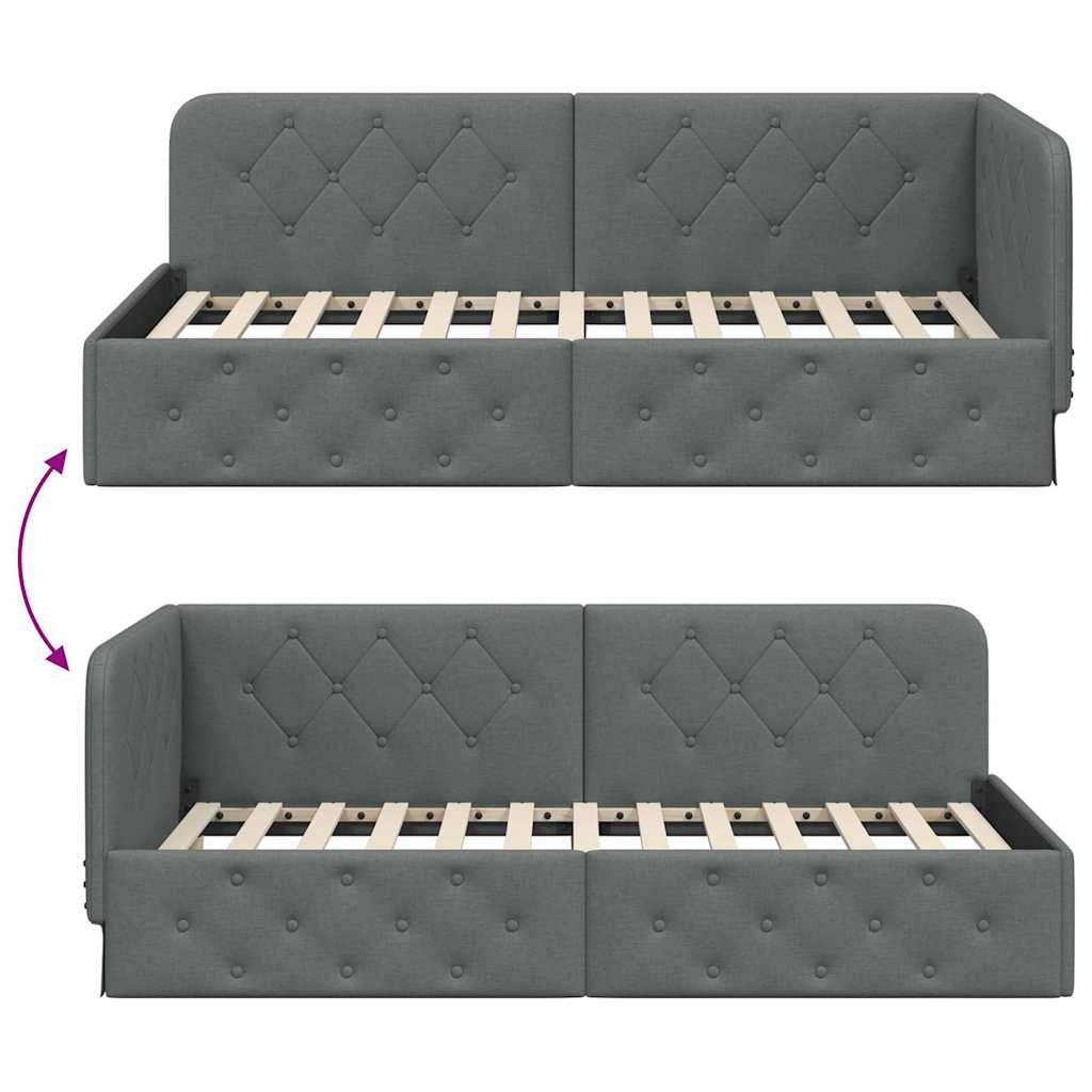 Hoekbedframe met hoofdeinde Donkergrijs 90 x 200 cm Stof