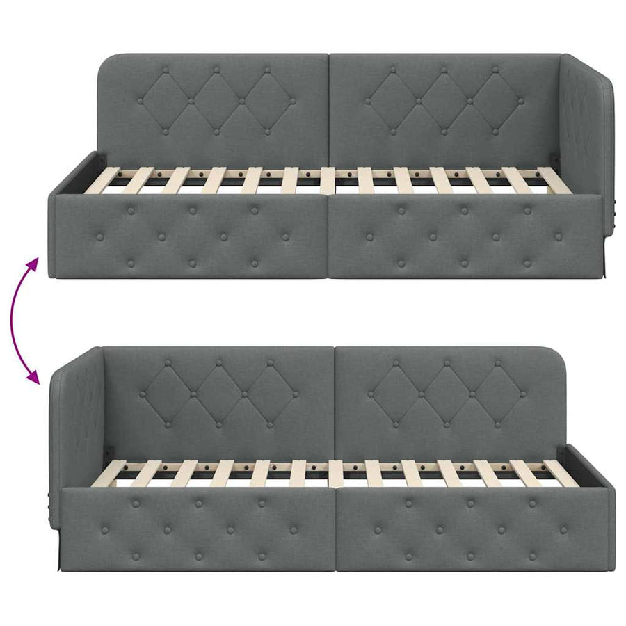 Hoekbedframe met hoofdeinde Donkergrijs 90 x 200 cm Stof