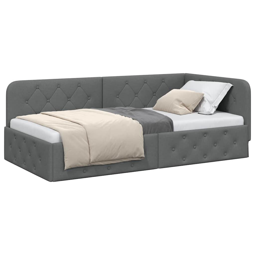 Hoekbedframe met hoofdeinde Donkergrijs 90 x 200 cm Stof