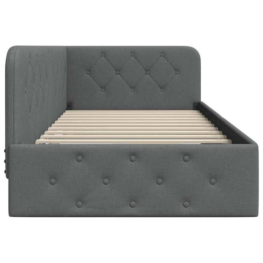 Hoekbedframe met hoofdeinde Donkergrijs 90 x 200 cm Stof