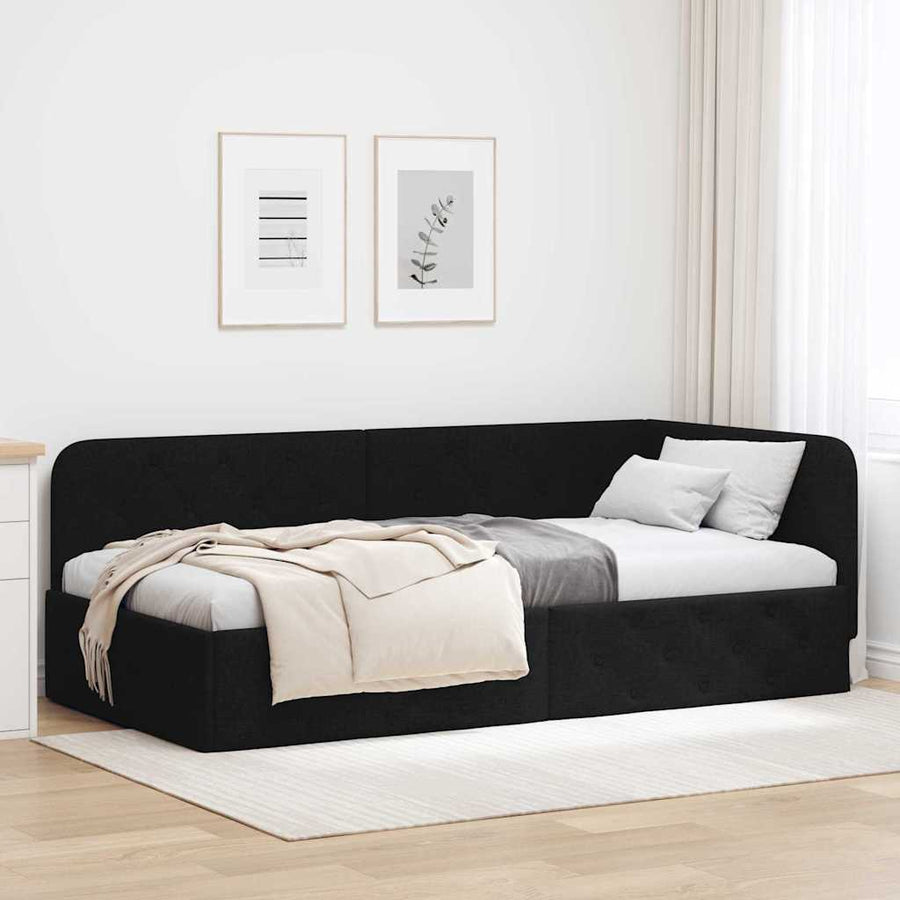 Hoekbedframe met hoofdeinde Zwart 90 x 200 cm Stof