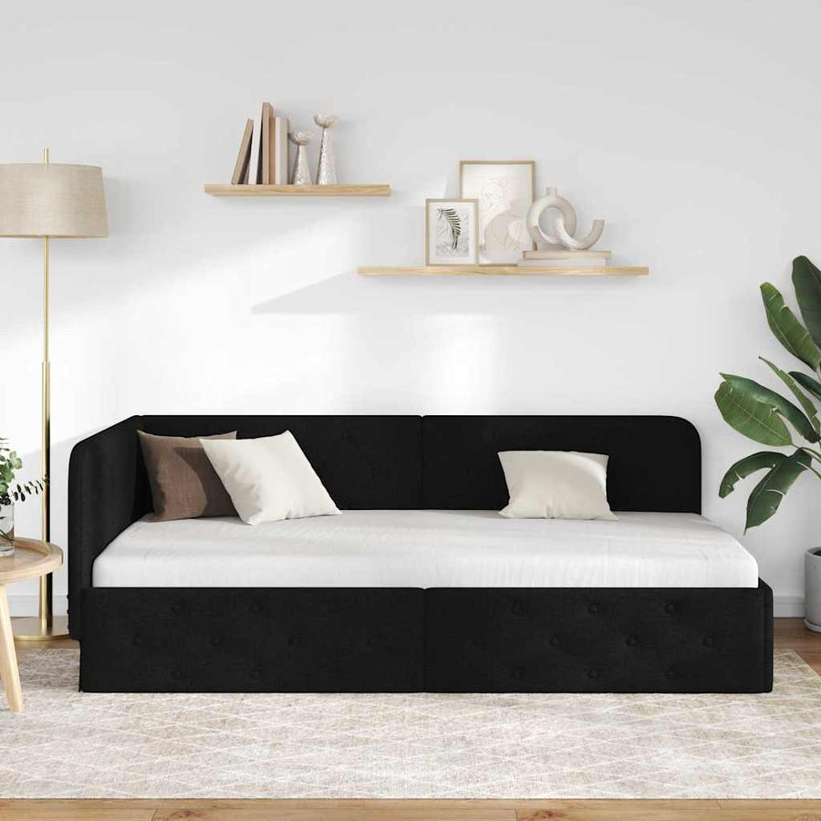 Hoekbedframe met hoofdeinde Zwart 90 x 200 cm Stof