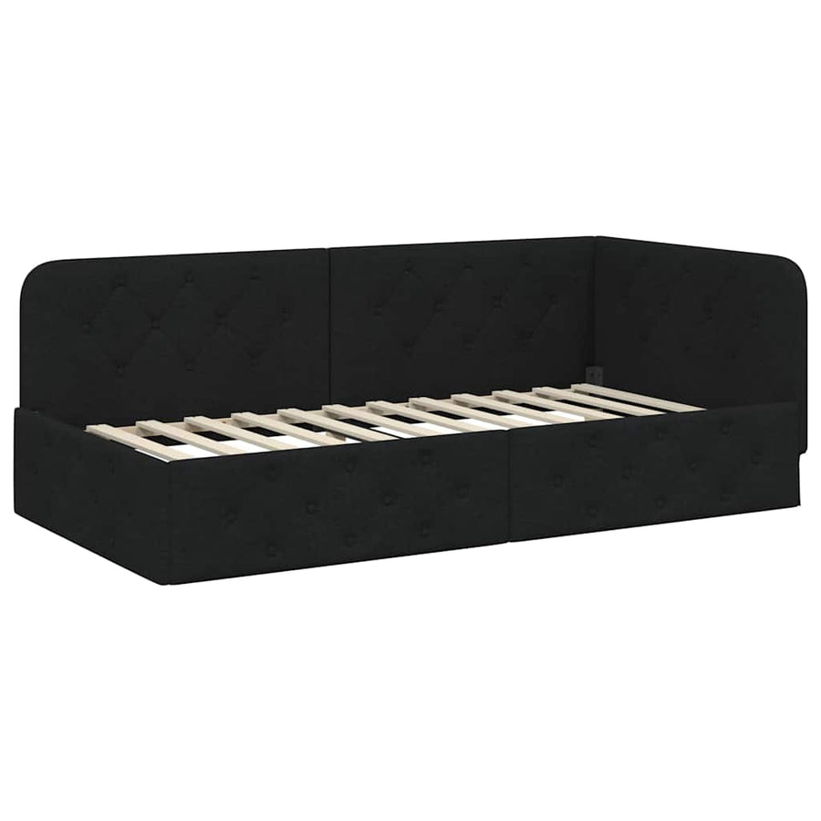 Hoekbedframe met hoofdeinde Zwart 90 x 200 cm Stof