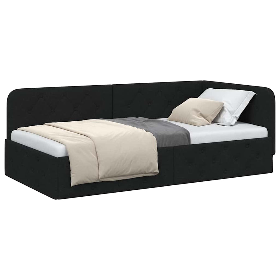 Hoekbedframe met hoofdeinde Zwart 90 x 200 cm Stof