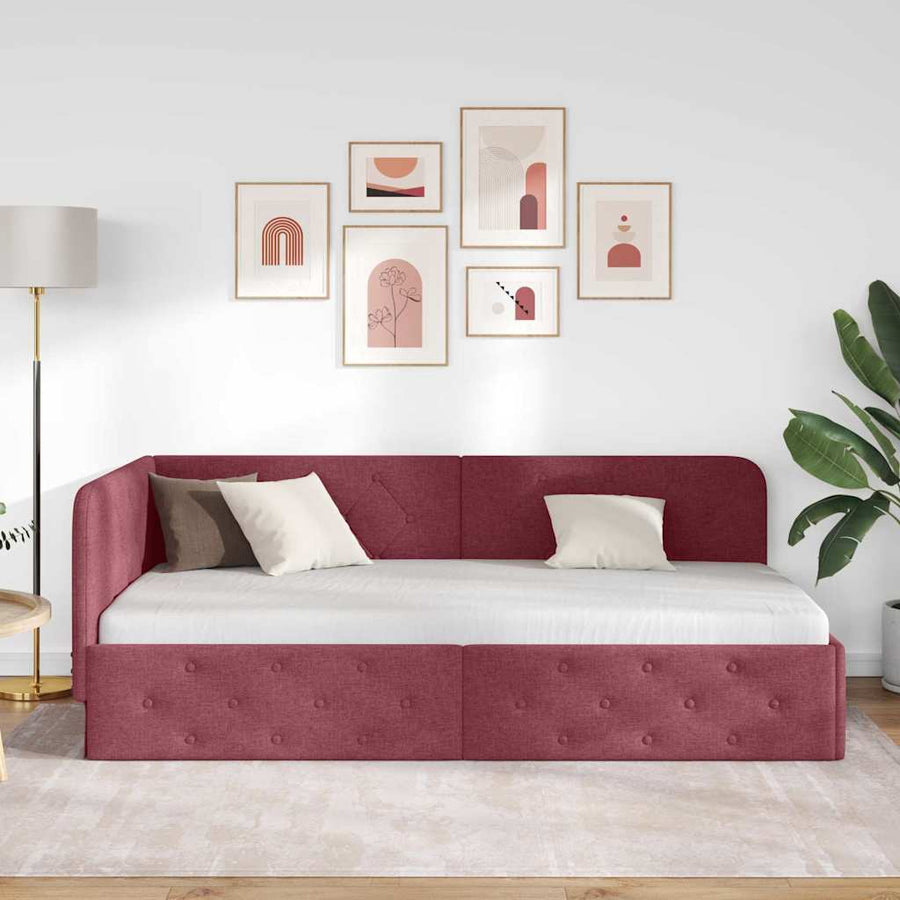 Hoekbedframe met hoofdeinde Wijnrood 90 x 200 cm Stof
