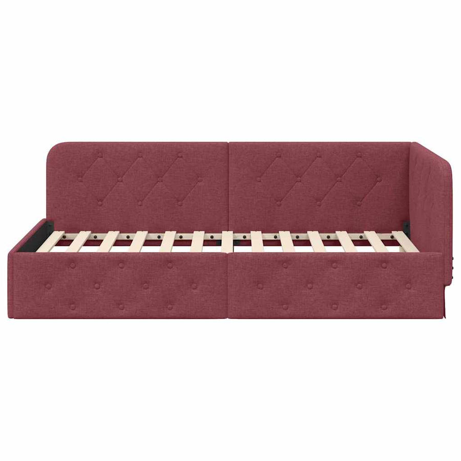 Hoekbedframe met hoofdeinde Wijnrood 90 x 200 cm Stof