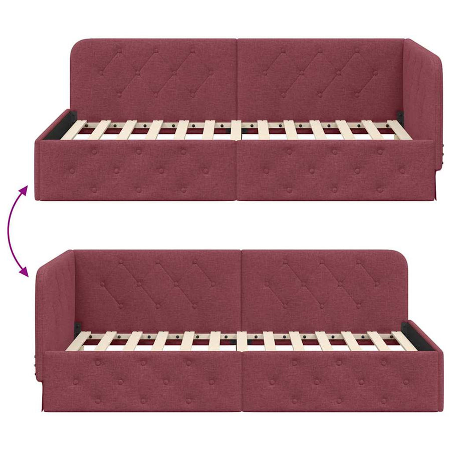 Hoekbedframe met hoofdeinde Wijnrood 90 x 200 cm Stof