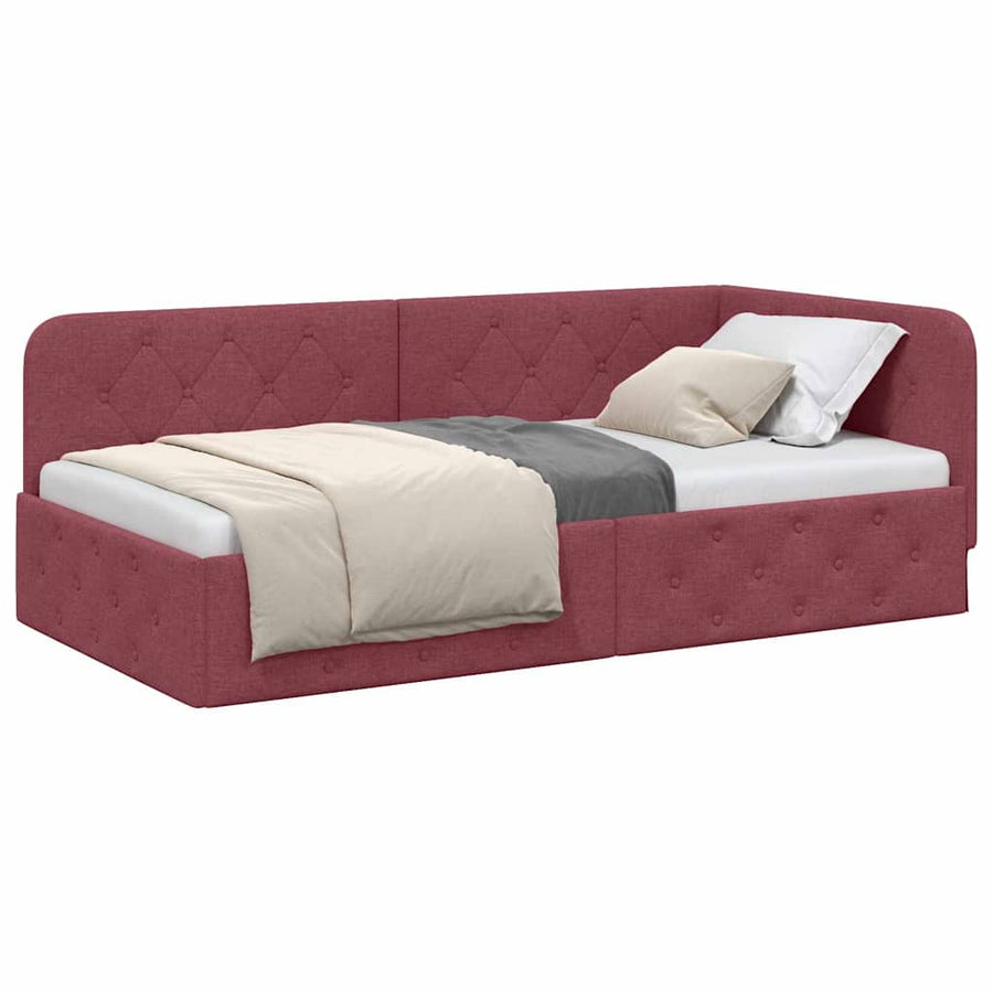 Hoekbedframe met hoofdeinde Wijnrood 90 x 200 cm Stof