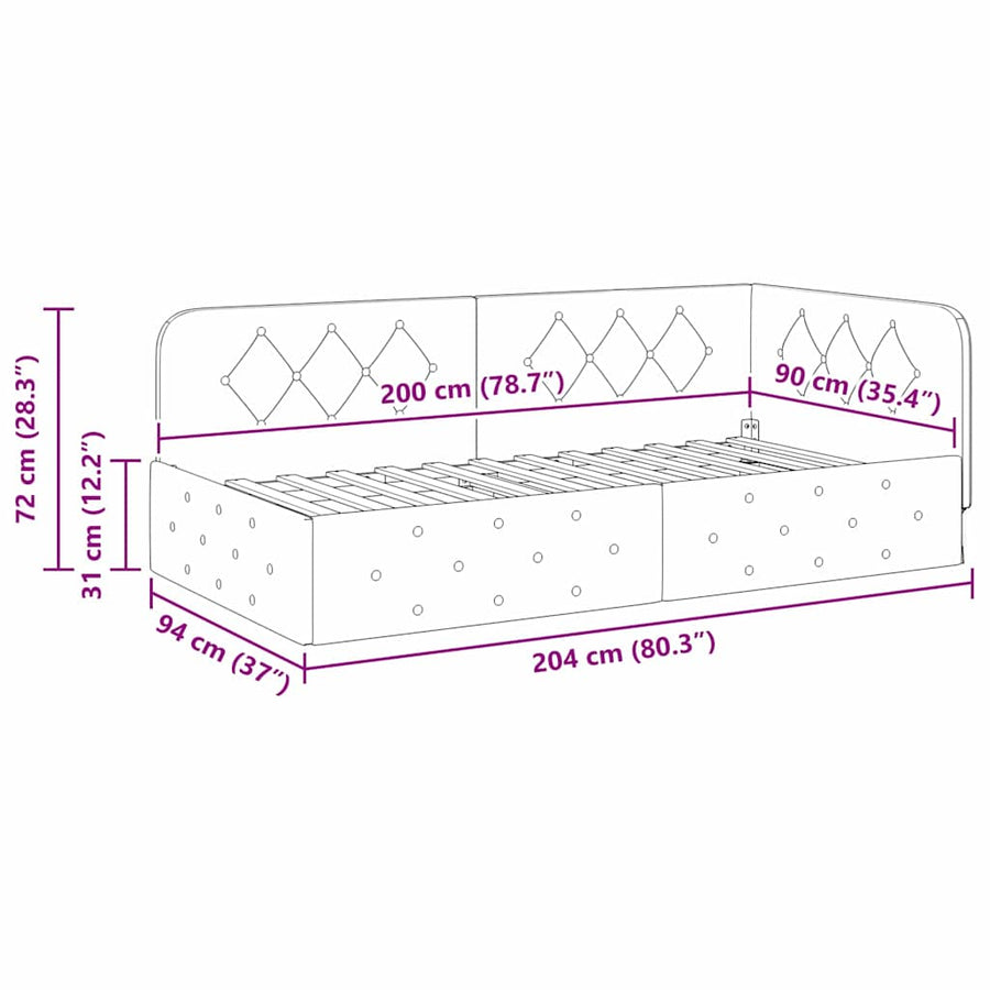Hoekbedframe met hoofdeinde Wijnrood 90 x 200 cm Stof