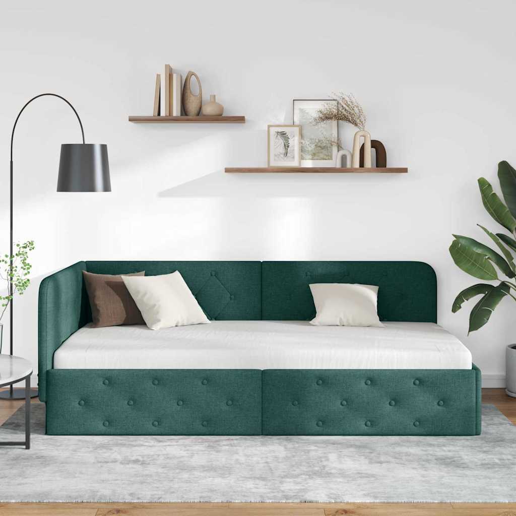 Hoekbedframe met hoofdeinde Donkergroen 90 x 200 cm Stof