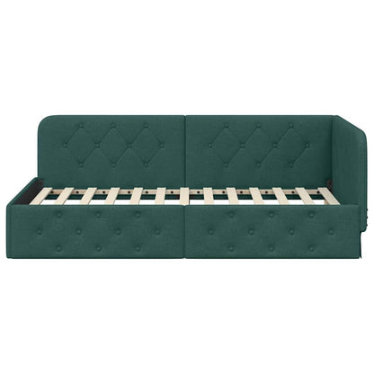 Hoekbedframe met hoofdeinde Donkergroen 90 x 200 cm Stof