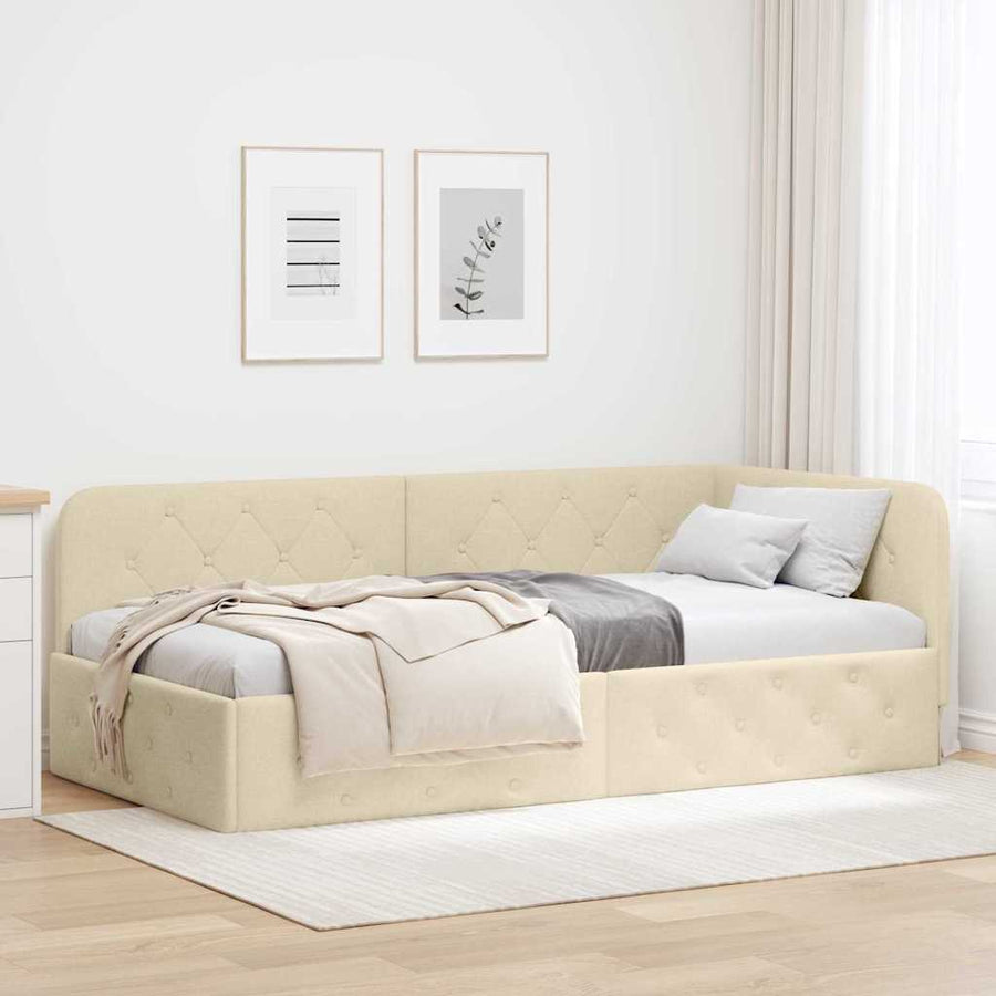 Hoekbedframe met hoofdeinde Crème 90 x 200 cm Stof