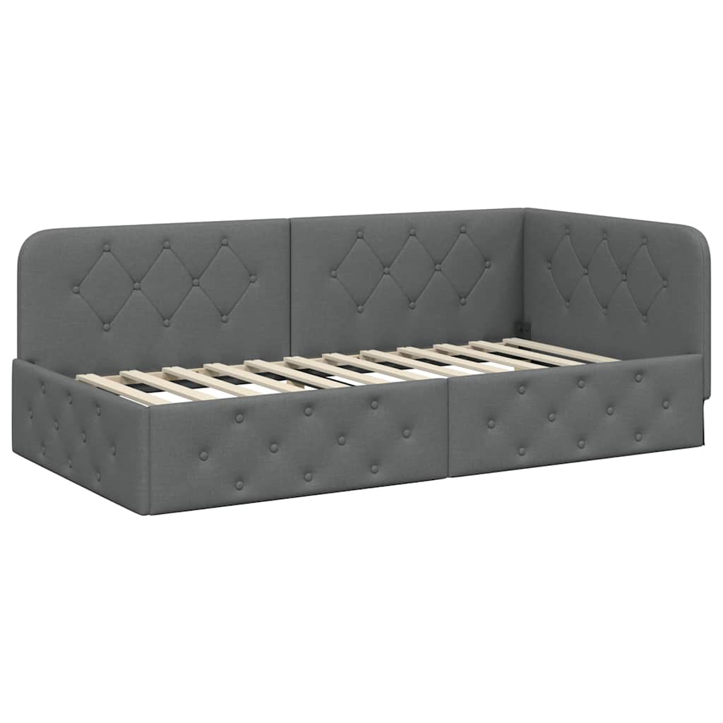 Hoekbedframe met hoofdeinde Donkergrijs 100 x 200 cm Stof