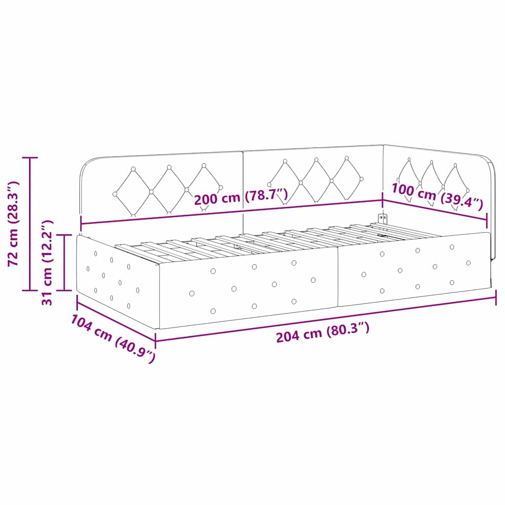 Hoekbedframe met hoofdeinde Donkergrijs 100 x 200 cm Stof