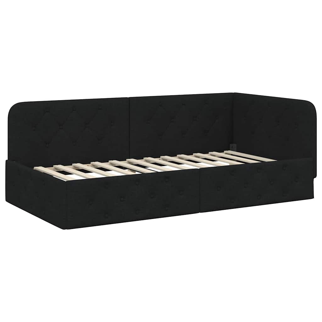 Hoekbedframe met hoofdeinde Zwart 100 x 200 cm Stof