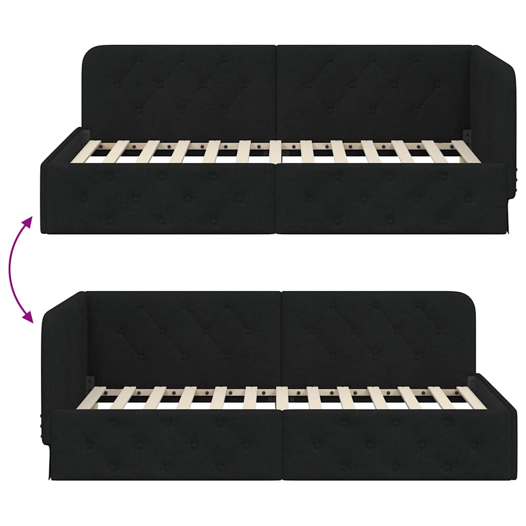 Hoekbedframe met hoofdeinde Zwart 100 x 200 cm Stof