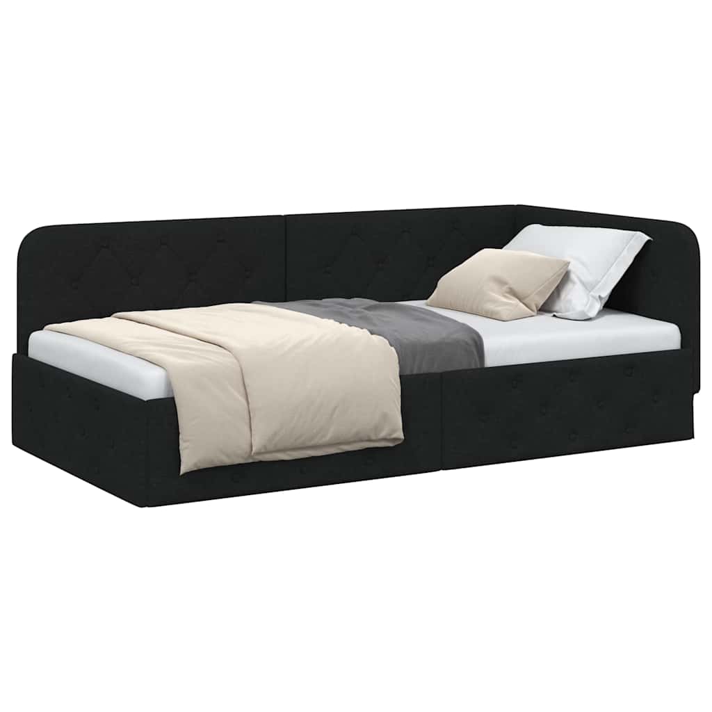 Hoekbedframe met hoofdeinde Zwart 100 x 200 cm Stof