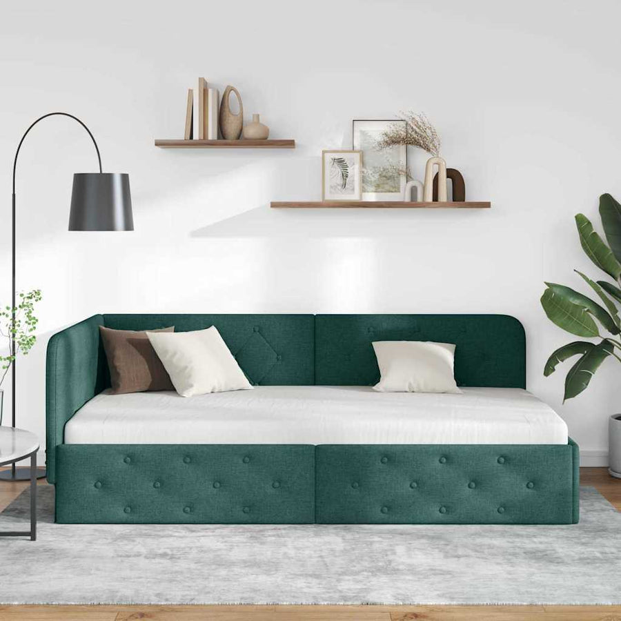 Hoekbedframe met hoofdeinde Donkergroen 100 x 200 cm Stof