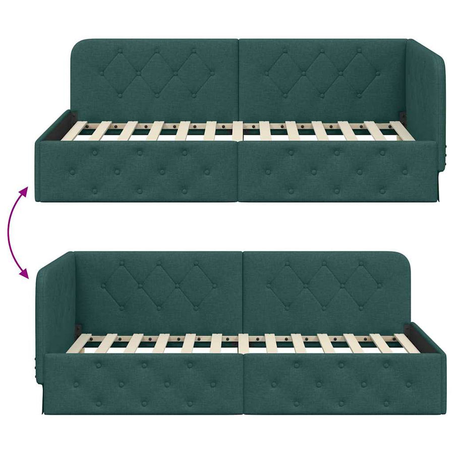 Hoekbedframe met hoofdeinde Donkergroen 100 x 200 cm Stof