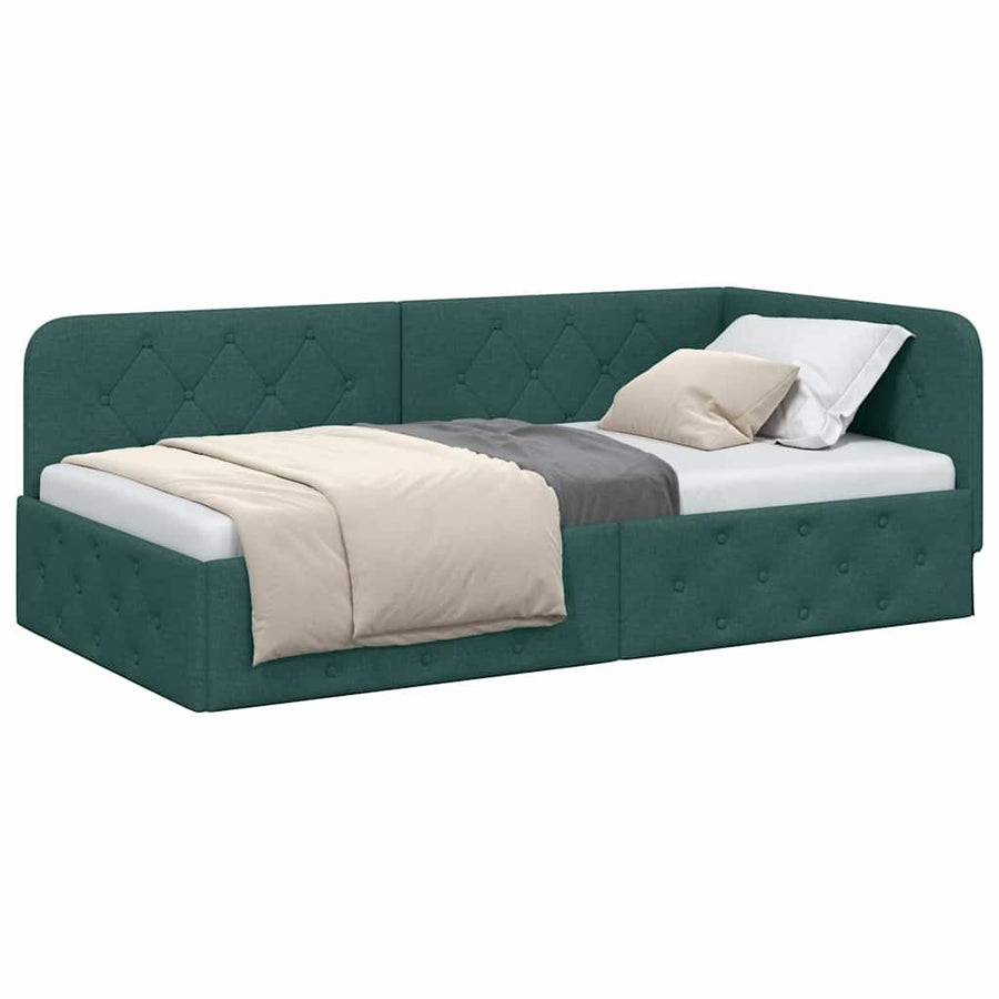 Hoekbedframe met hoofdeinde Donkergroen 100 x 200 cm Stof