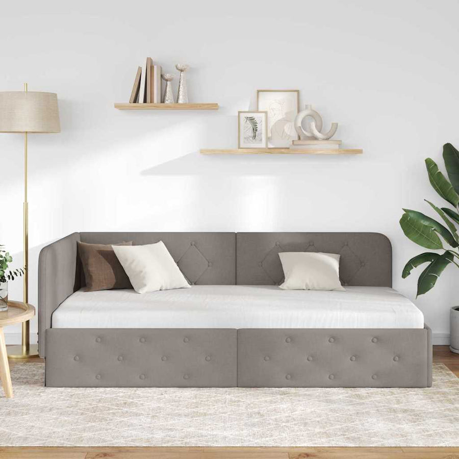 Hoekbedframe met hoofdeinde Taupe 100 x 200 cm Stof
