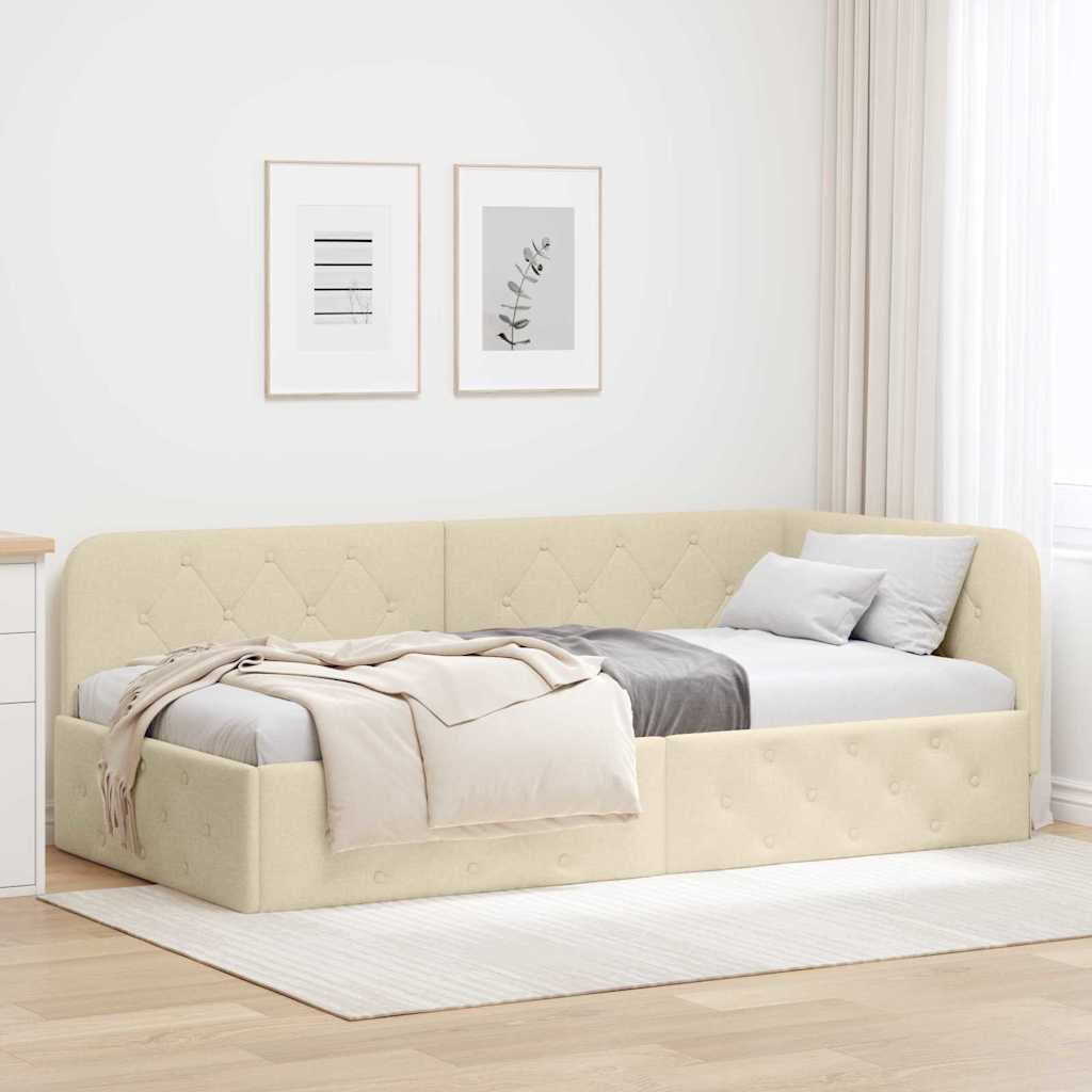 Hoekbedframe met hoofdeinde Crème 100 x 200 cm Stof