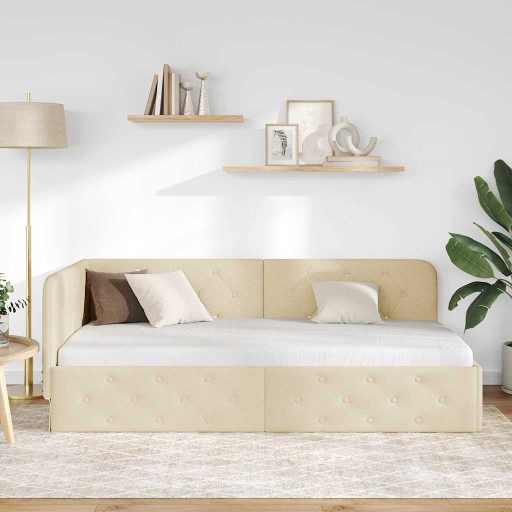 Hoekbedframe met hoofdeinde Crème 100 x 200 cm Stof