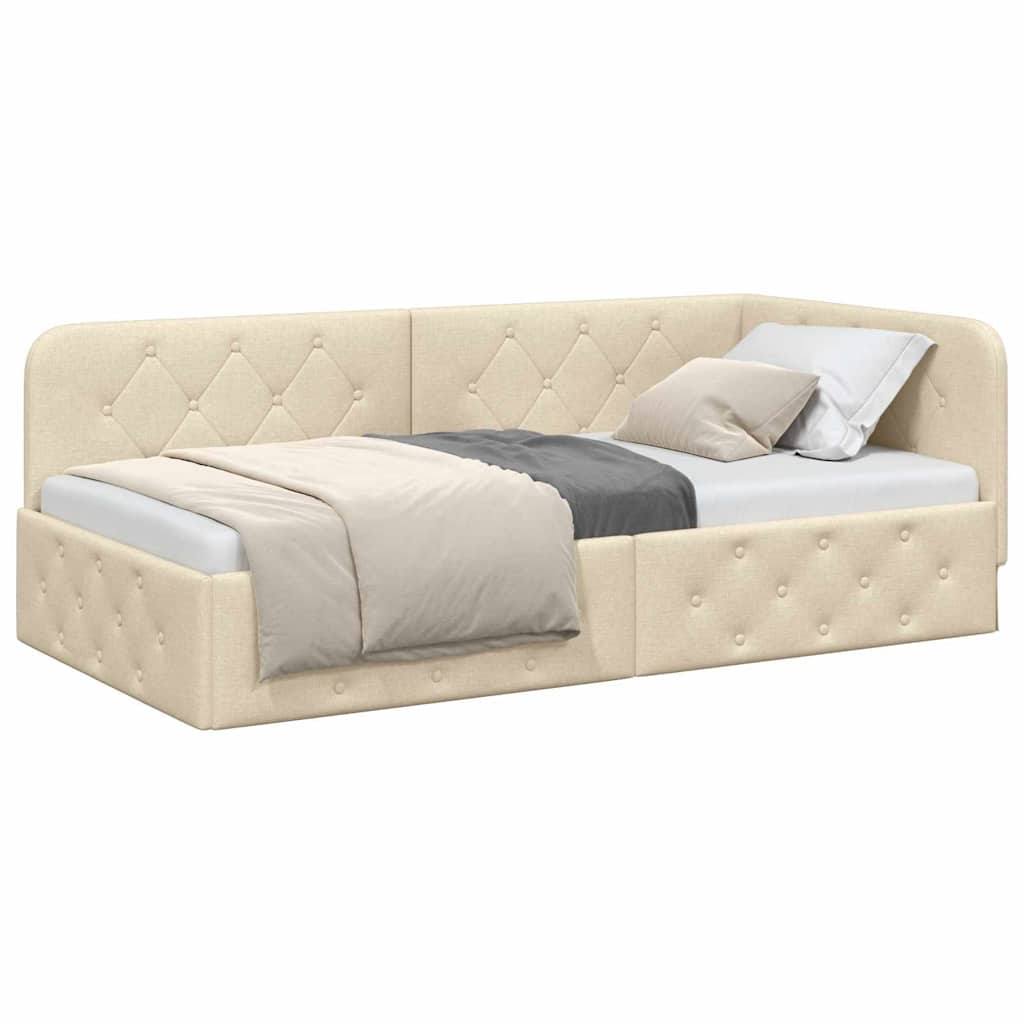 Hoekbedframe met hoofdeinde Crème 100 x 200 cm Stof