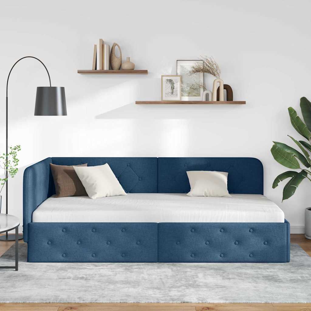 Hoekbedframe met hoofdeinde Blauw 100 x 200 cm Stof