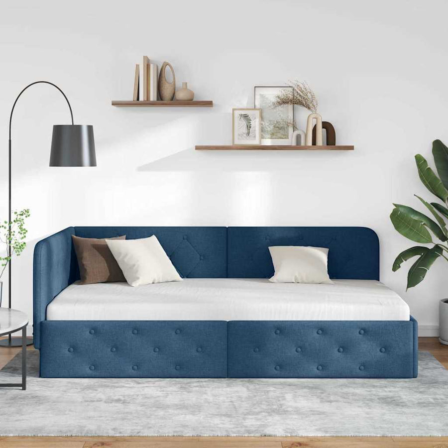 Hoekbedframe met hoofdeinde Blauw 100 x 200 cm Stof