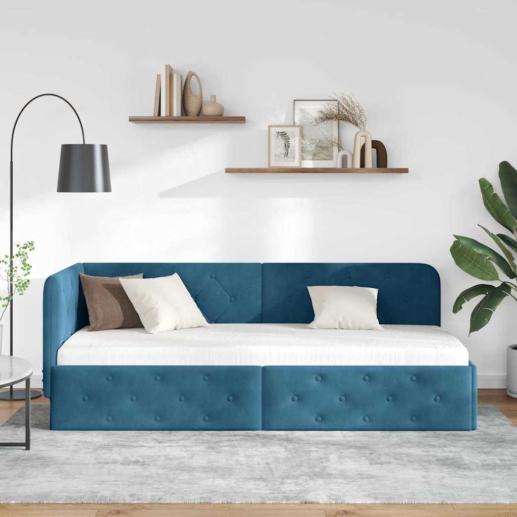 Hoekbedframe met hoofdeinde Blauw 80 x 200 cm Fluweel