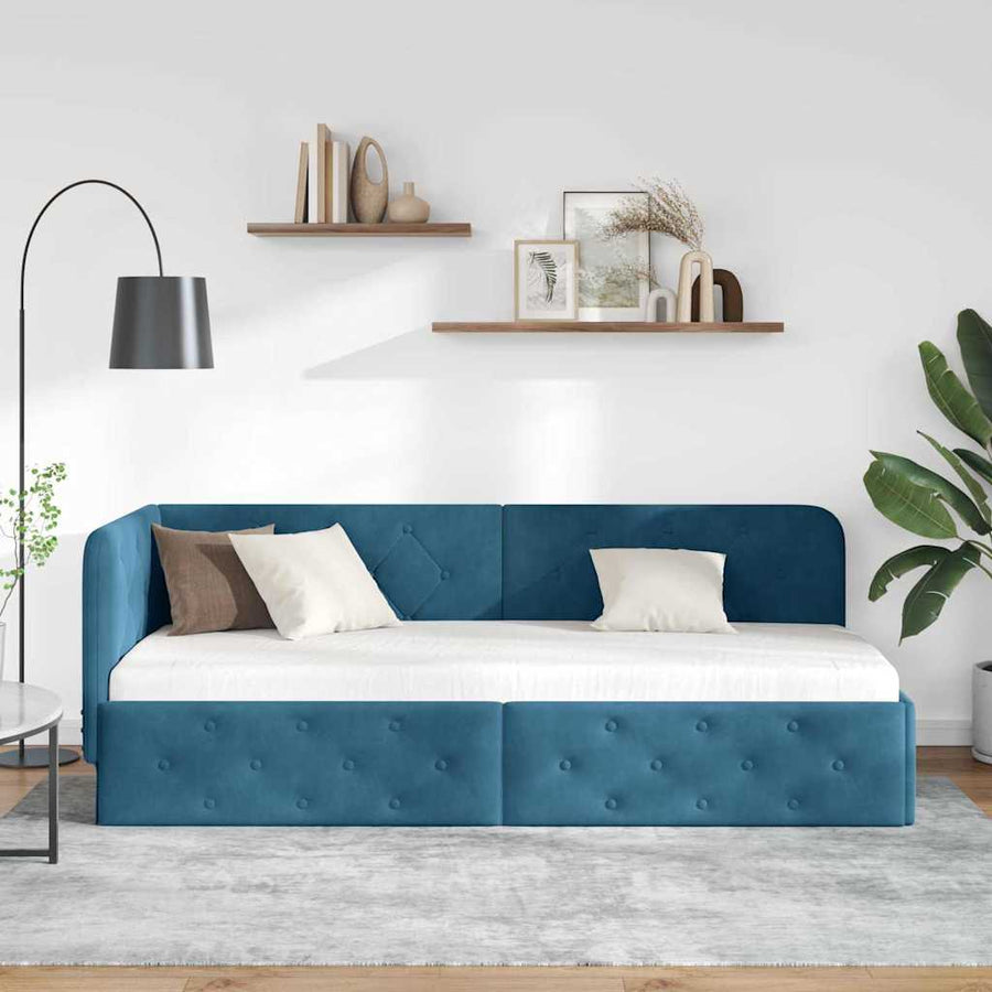 Hoekbedframe met hoofdeinde Blauw 80 x 200 cm Fluweel