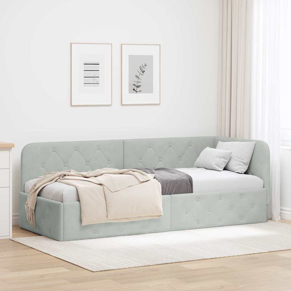 Hoekbedframe met hoofdeinde Lichtgrijs 80 x 200 cm Fluweel
