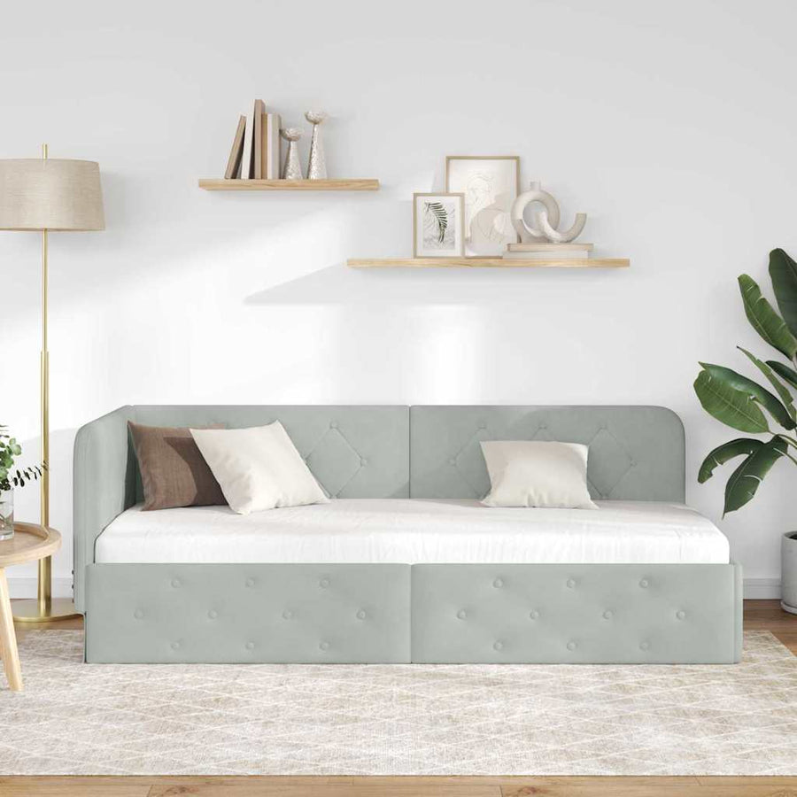 Hoekbedframe met hoofdeinde Lichtgrijs 80 x 200 cm Fluweel
