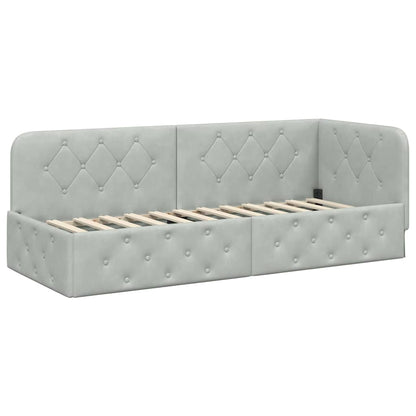 Hoekbedframe met hoofdeinde Lichtgrijs 80 x 200 cm Fluweel