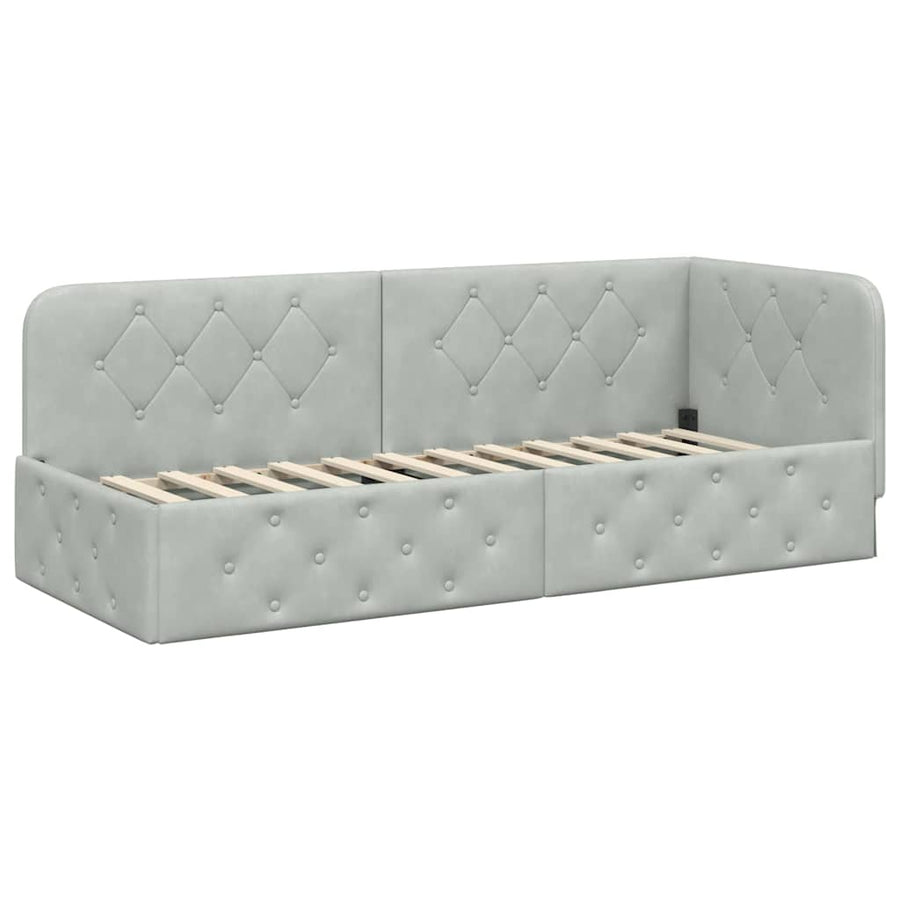 Hoekbedframe met hoofdeinde Lichtgrijs 80 x 200 cm Fluweel