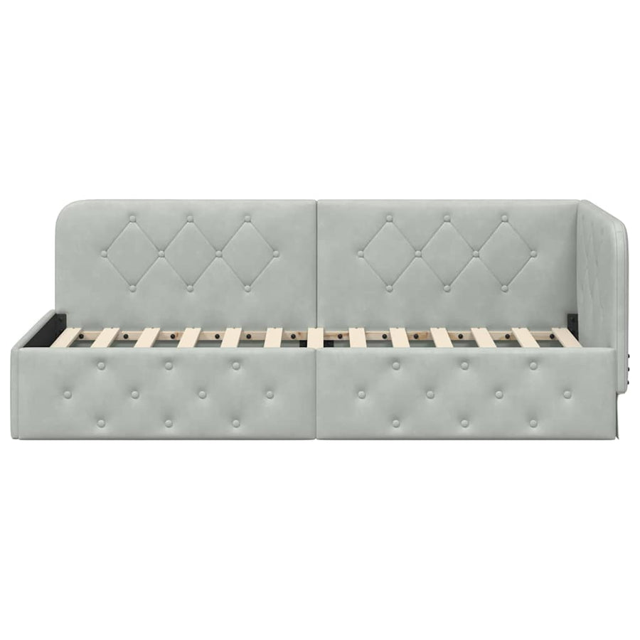 Hoekbedframe met hoofdeinde Lichtgrijs 80 x 200 cm Fluweel