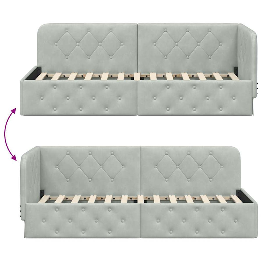 Hoekbedframe met hoofdeinde Lichtgrijs 80 x 200 cm Fluweel