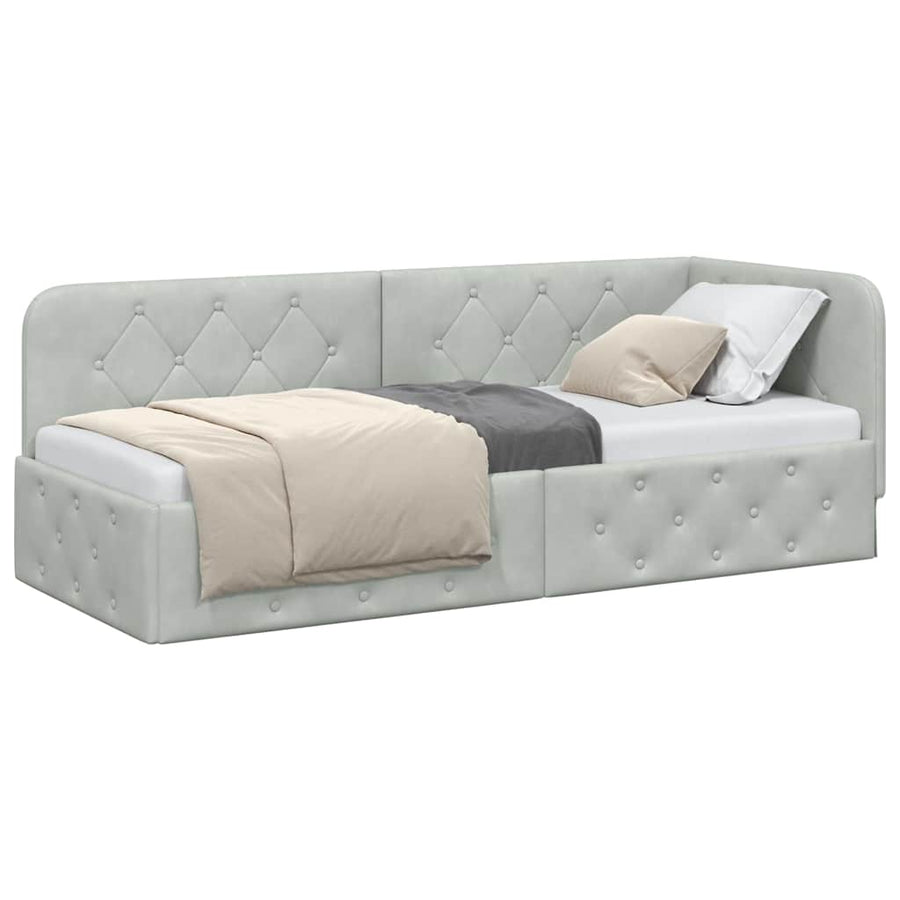 Hoekbedframe met hoofdeinde Lichtgrijs 80 x 200 cm Fluweel