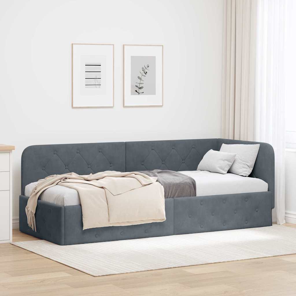 Hoekbedframe met hoofdeinde Donkergrijs 80 x 200 cm Fluweel